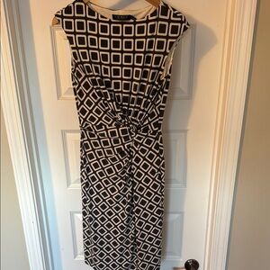 Lauren Ralph Lauren Blue and White Ruched Sheath Midi Dress